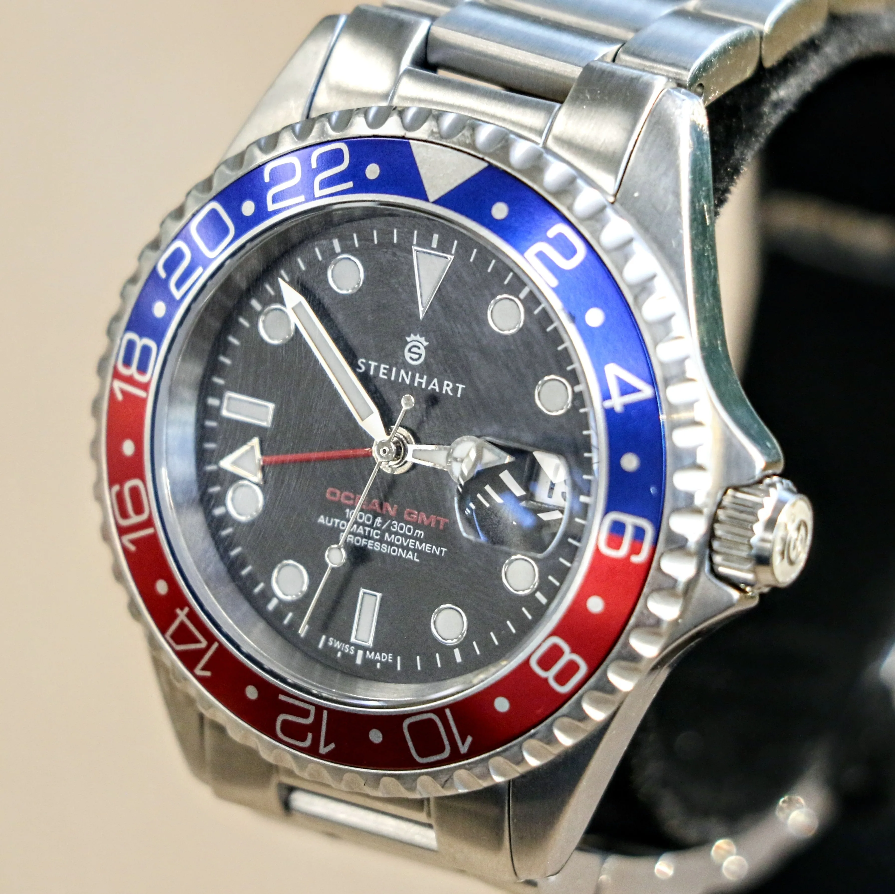STEINHART Ocean One GMT Automatic Watch 21 Jewels ETA 2893-2 BLUE-RED Pepsi Bezel Diver Wristwatch Swiss
