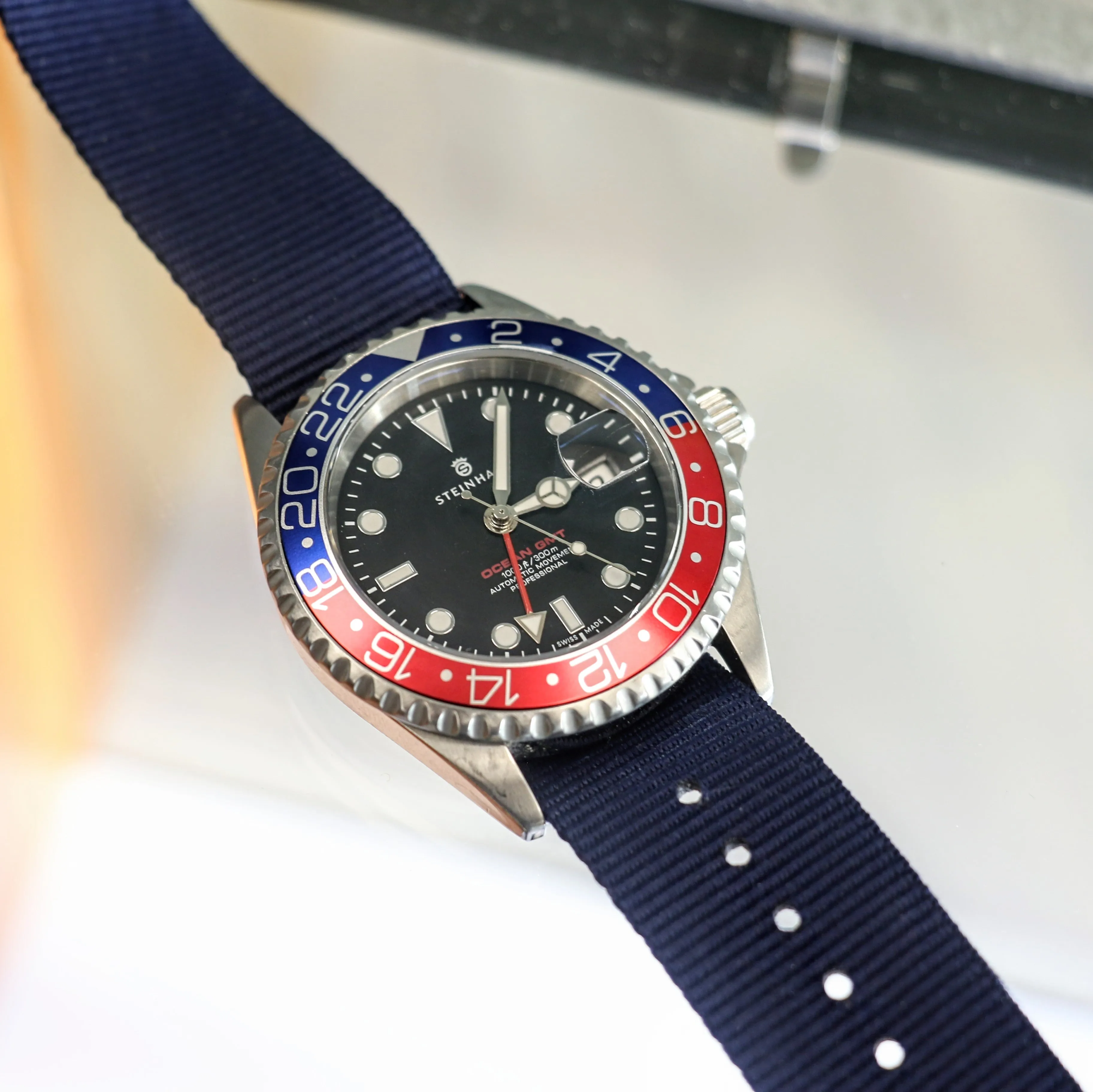 STEINHART Ocean One GMT Automatic Watch 21 Jewels ETA 2893-2 BLUE-RED Pepsi Bezel Diver Wristwatch Swiss