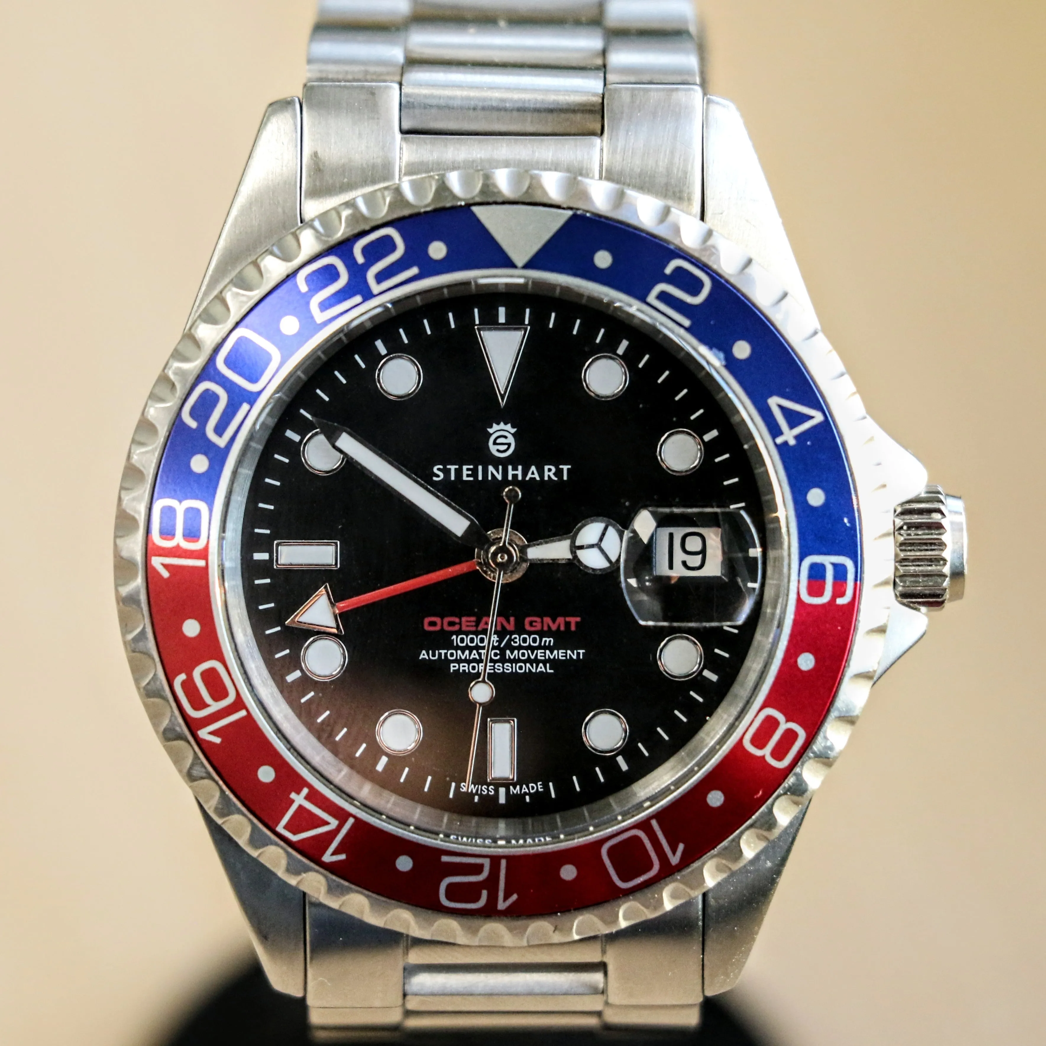 STEINHART Ocean One GMT Automatic Watch 21 Jewels ETA 2893-2 BLUE-RED Pepsi Bezel Diver Wristwatch Swiss