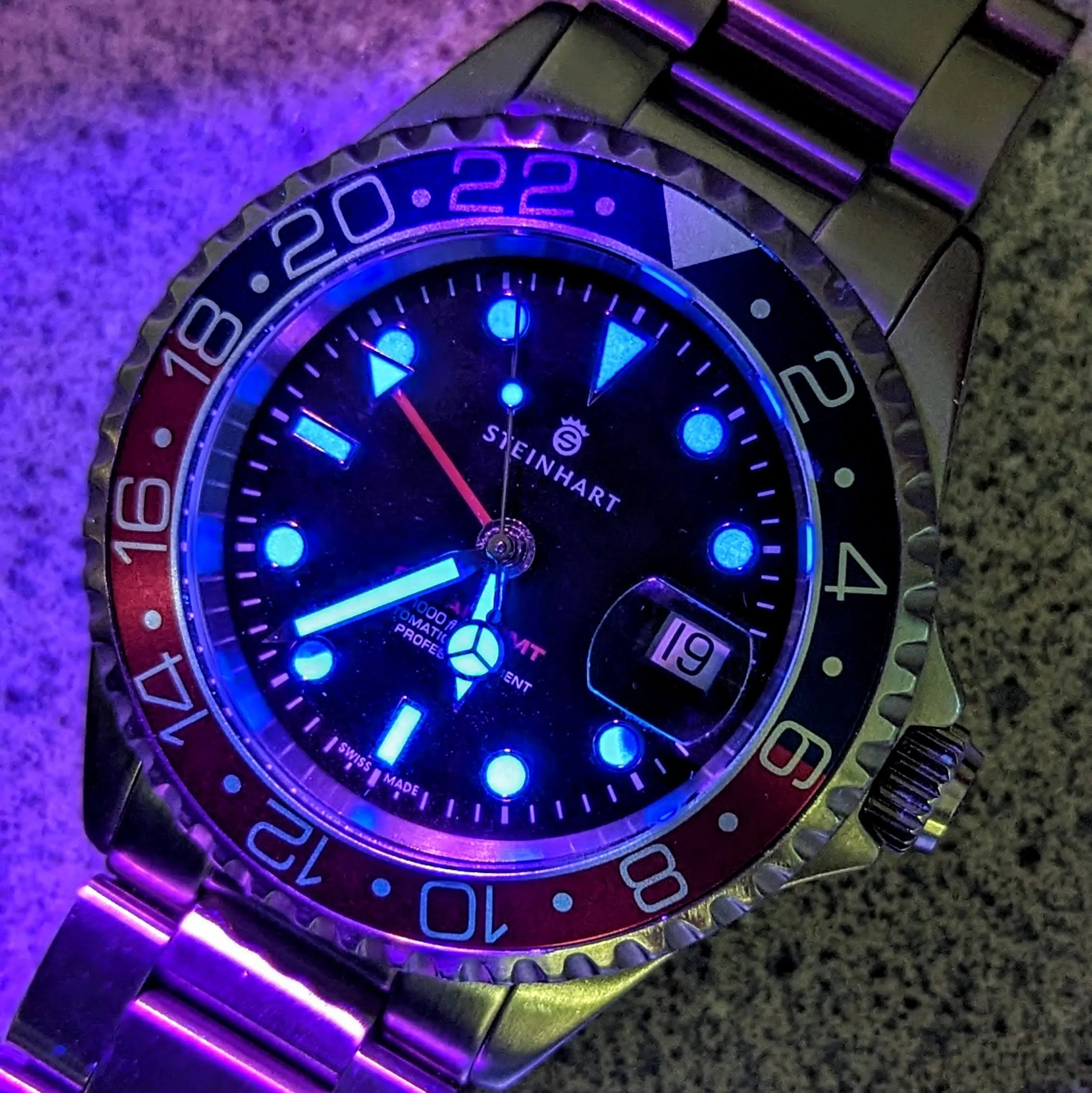 STEINHART Ocean One GMT Automatic Watch 21 Jewels ETA 2893-2 BLUE-RED Pepsi Bezel Diver Wristwatch Swiss