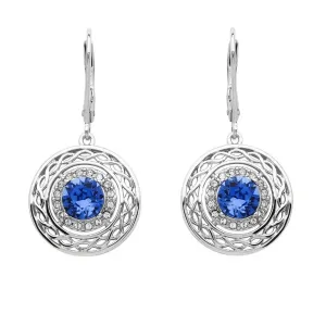 Sterling Silver Celtic Halo Earrings with Sapphire Blue Crystal - SW191