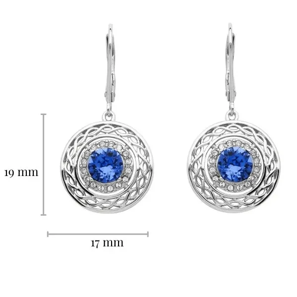 Sterling Silver Celtic Halo Earrings with Sapphire Blue Crystal - SW191