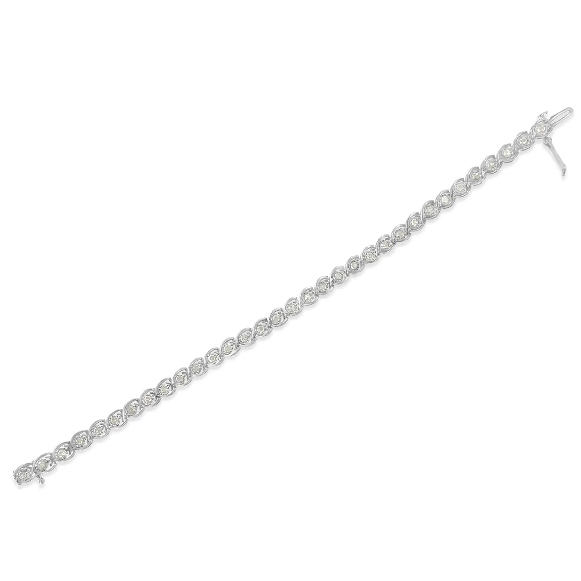 Sterling Silver Diamond Bracelet - 2 Cttw with 33 Rose Cut Diamonds in Elegant Spiral Link Design