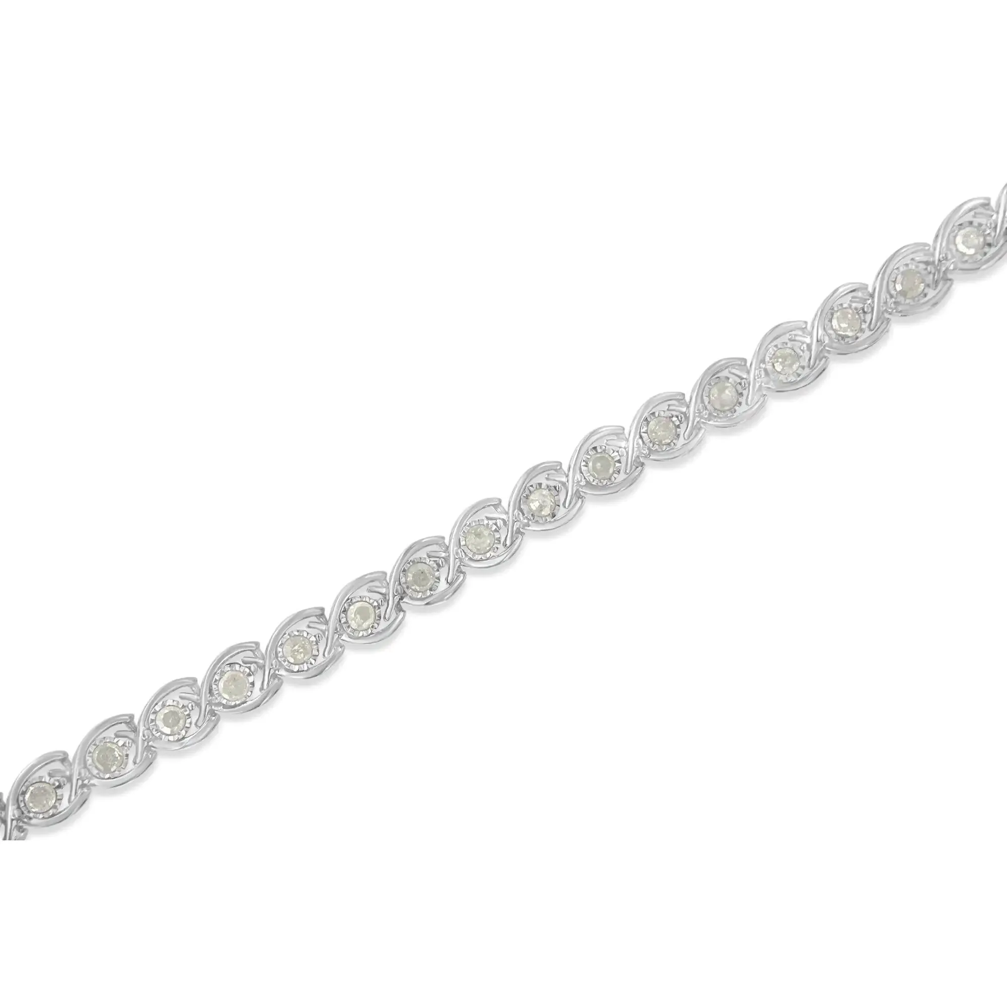 Sterling Silver Diamond Bracelet - 2 Cttw with 33 Rose Cut Diamonds in Elegant Spiral Link Design