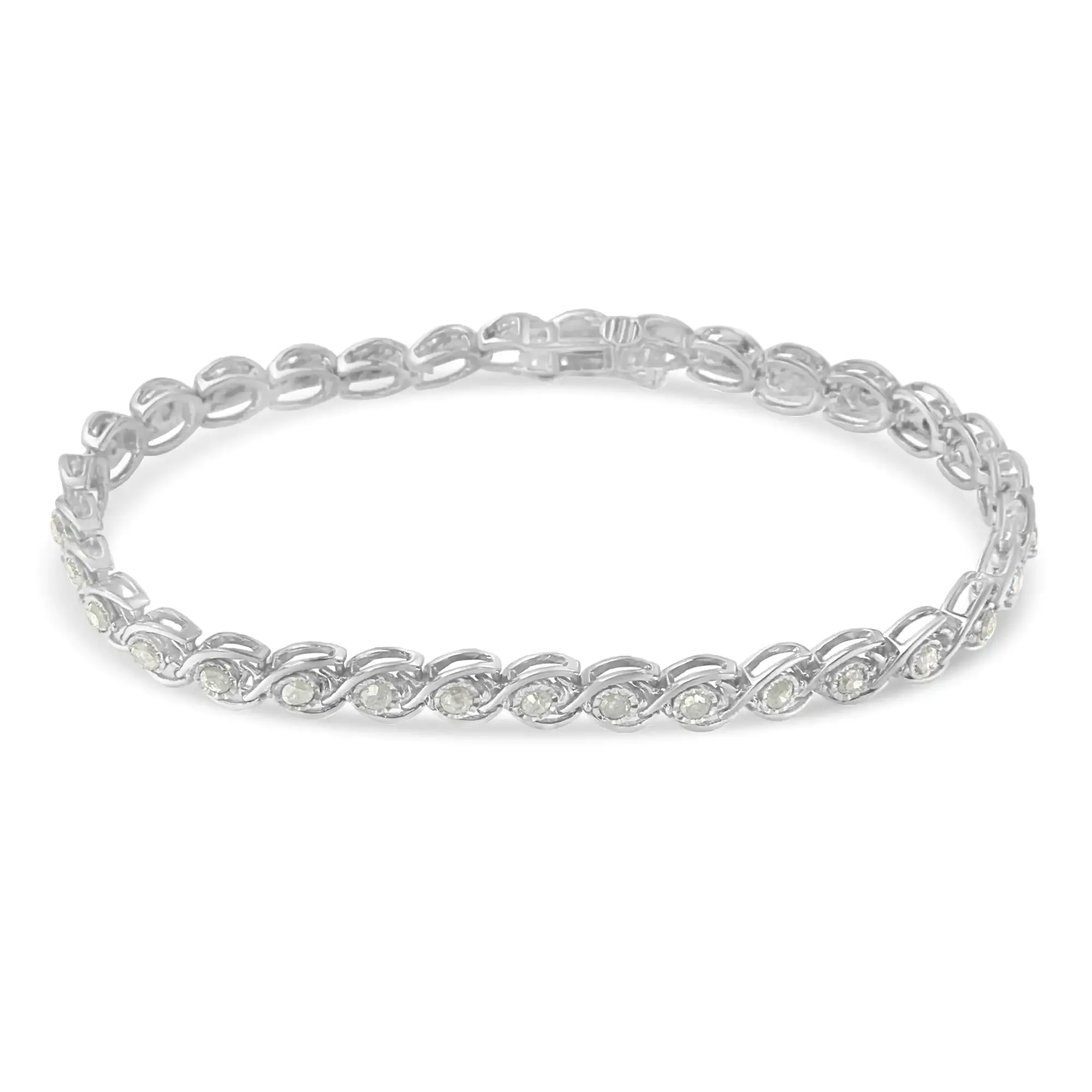 Sterling Silver Diamond Bracelet - 2 Cttw with 33 Rose Cut Diamonds in Elegant Spiral Link Design