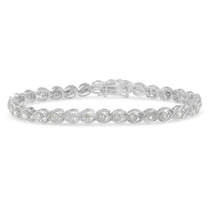 Sterling Silver Diamond Bracelet - 2 Cttw with 33 Rose Cut Diamonds in Elegant Spiral Link Design