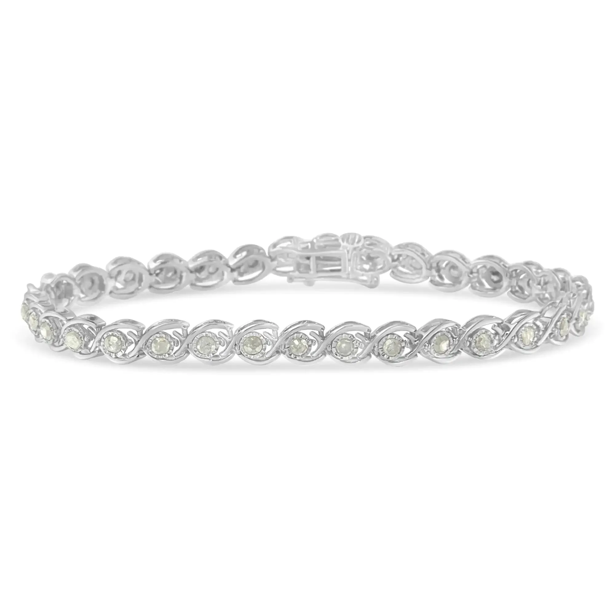 Sterling Silver Diamond Bracelet - 2 Cttw with 33 Rose Cut Diamonds in Elegant Spiral Link Design