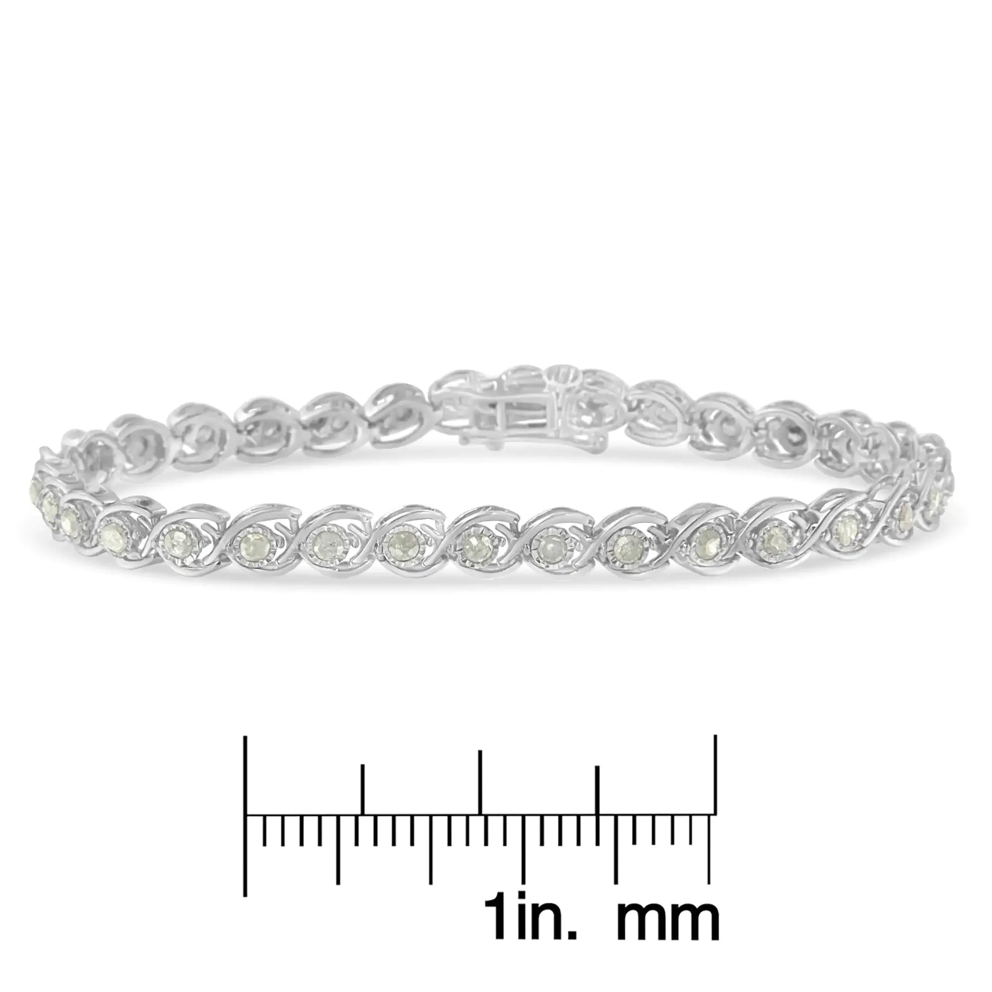Sterling Silver Diamond Bracelet - 2 Cttw with 33 Rose Cut Diamonds in Elegant Spiral Link Design