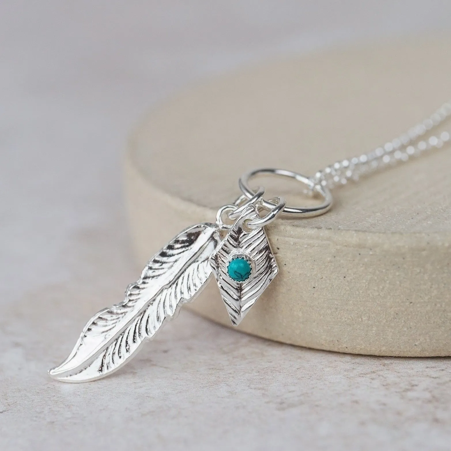 Sterling Silver Large Feather Necklace