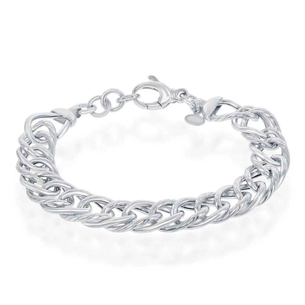 Sterling Silver Polished & Rope Design Bracelet, MADE IN ITALY