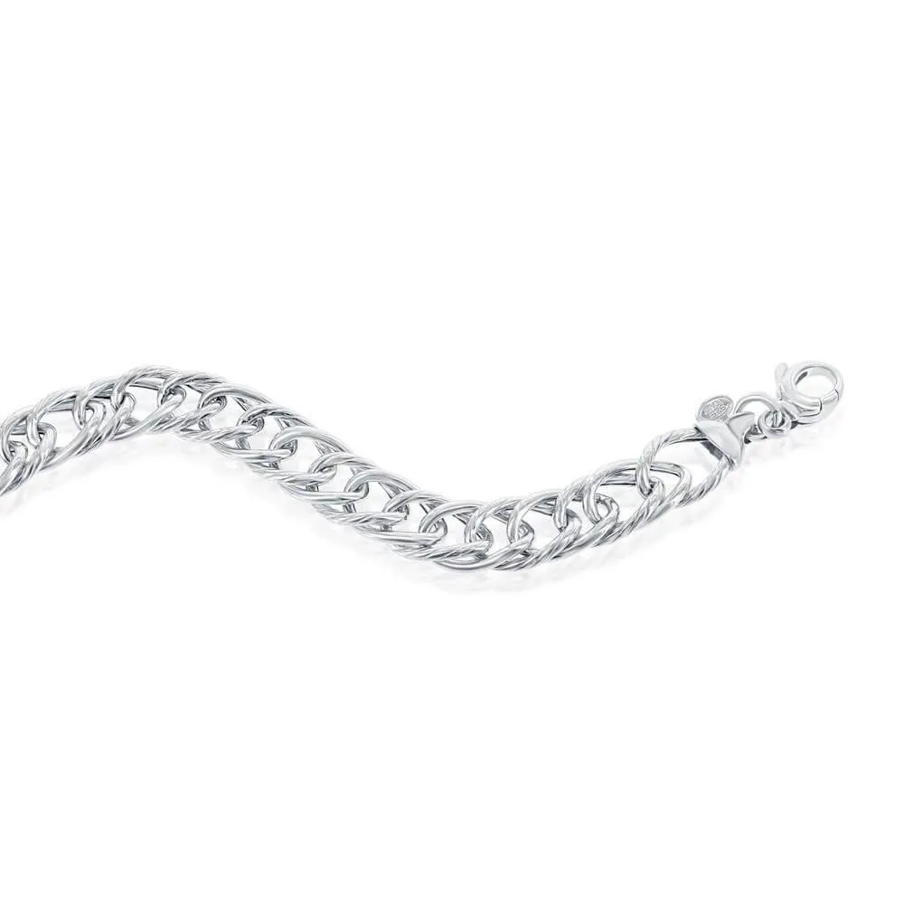 Sterling Silver Polished & Rope Design Bracelet, MADE IN ITALY