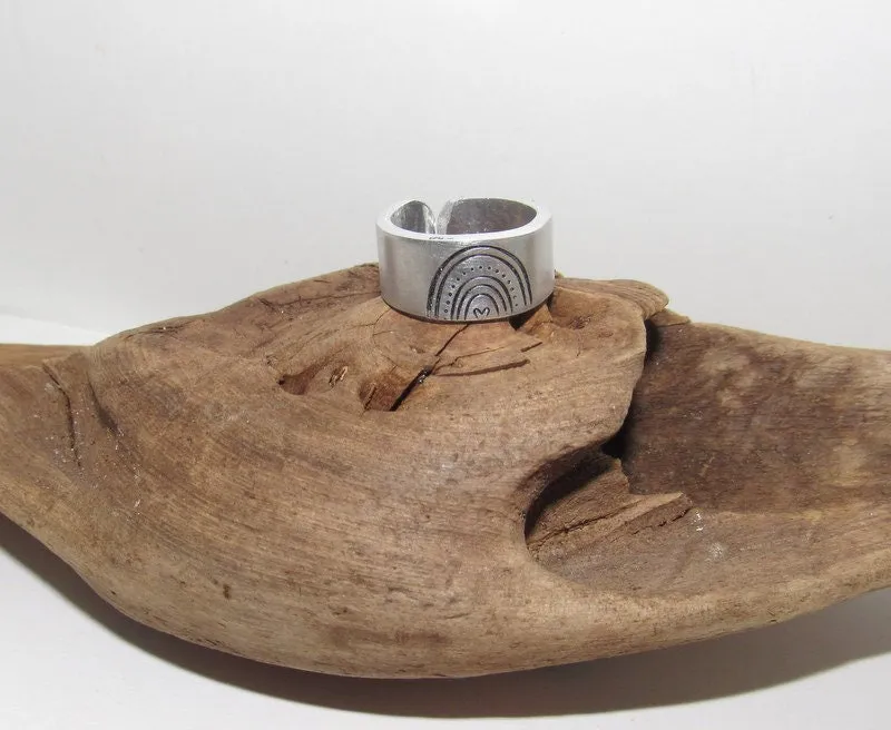 Sterling silver Rainbow Adjustable stamped ring,  rainbow  lover aluminum ring, inspiration rings, adjustable silver ring, stamped jewelry,