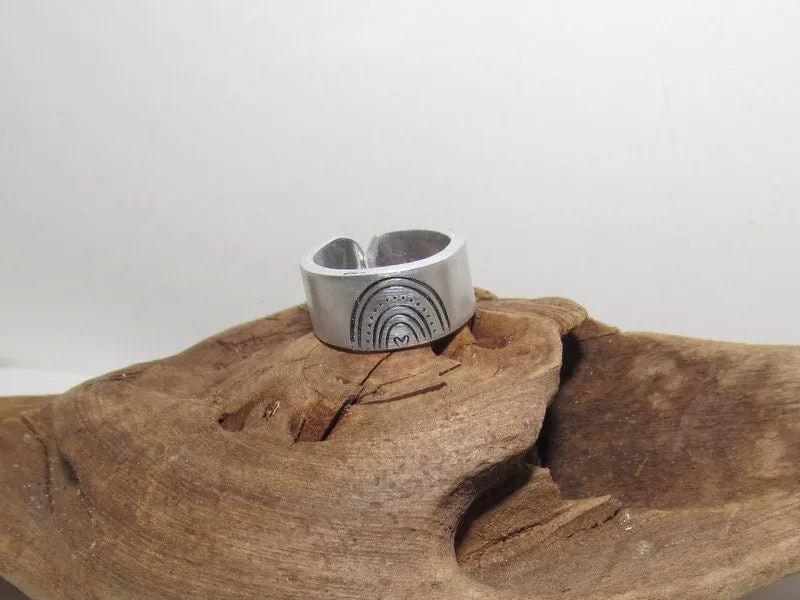 Sterling silver Rainbow Adjustable stamped ring,  rainbow  lover aluminum ring, inspiration rings, adjustable silver ring, stamped jewelry,