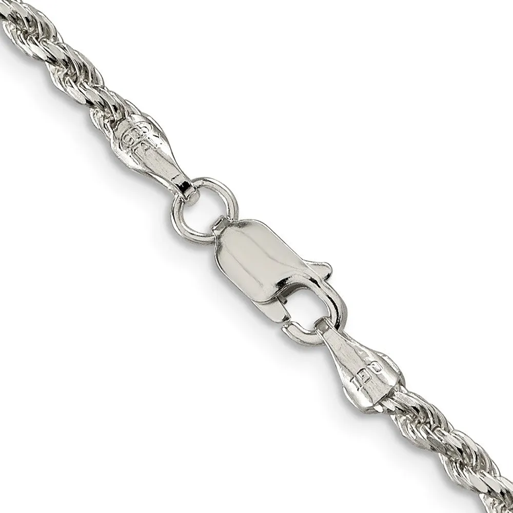 Sterling Silver Rhodium-plated 2.75mm Diamond-cut Rope Chain