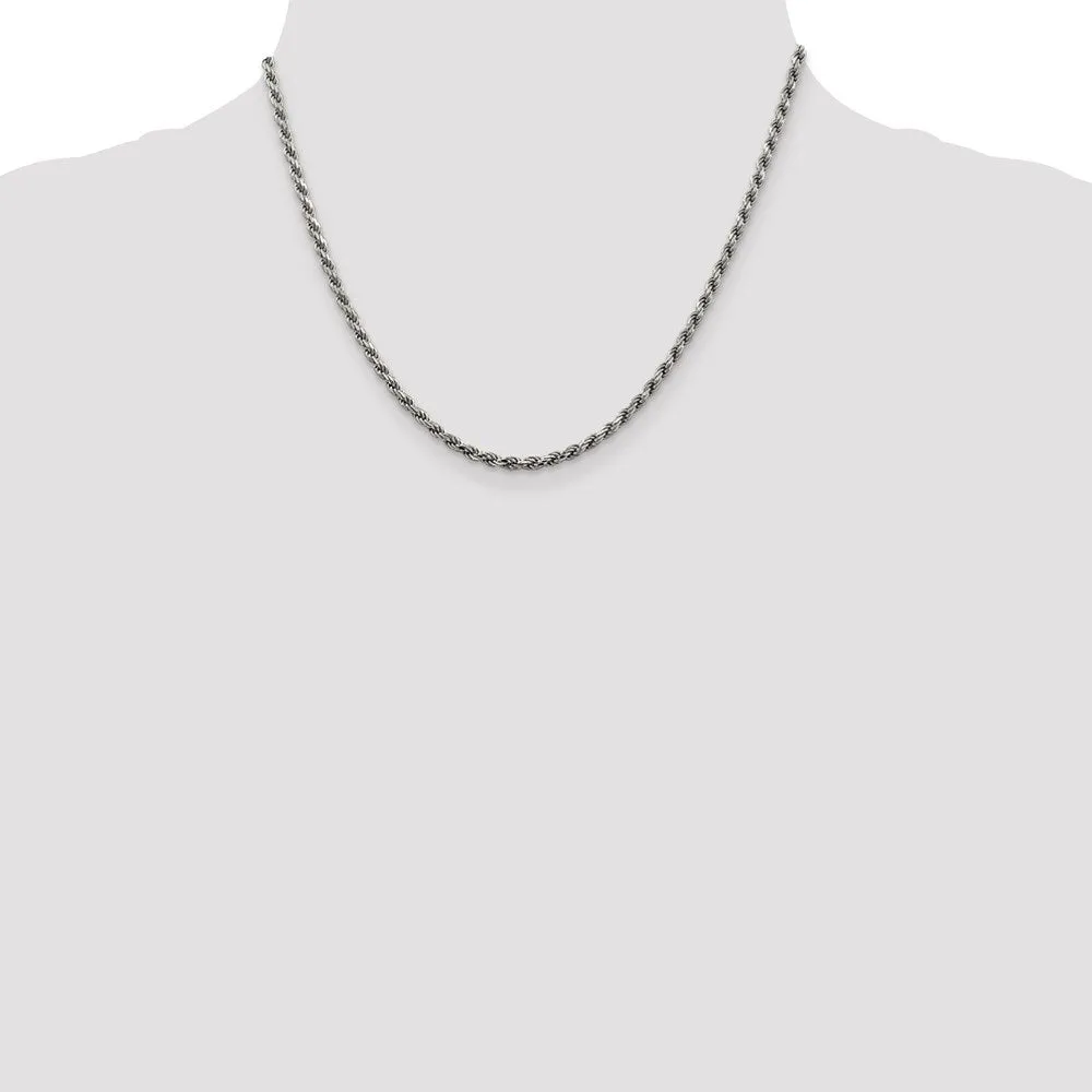 Sterling Silver Rhodium-plated 2.75mm Diamond-cut Rope Chain