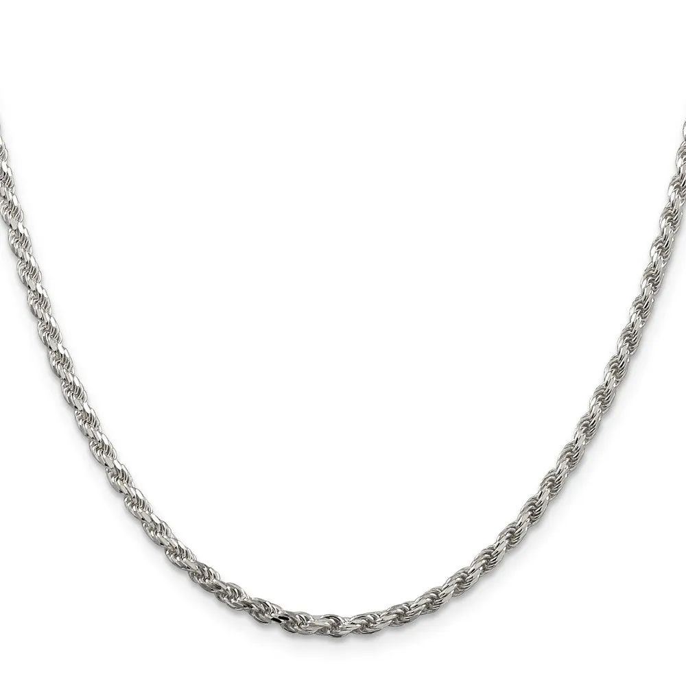 Sterling Silver Rhodium-plated 2.75mm Diamond-cut Rope Chain