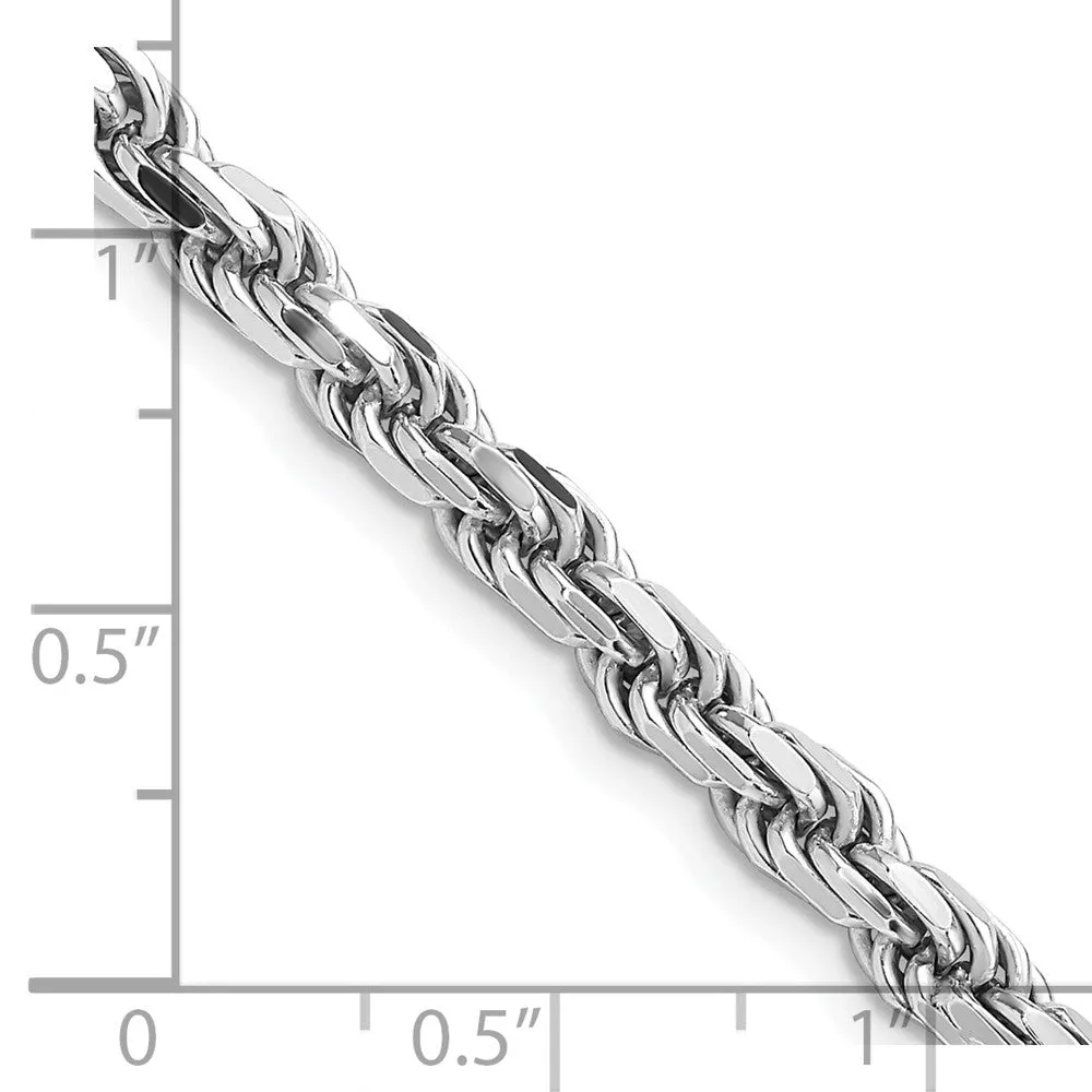 Sterling Silver Rhodium-plated 4.75mm Diamond-cut Rope Chain