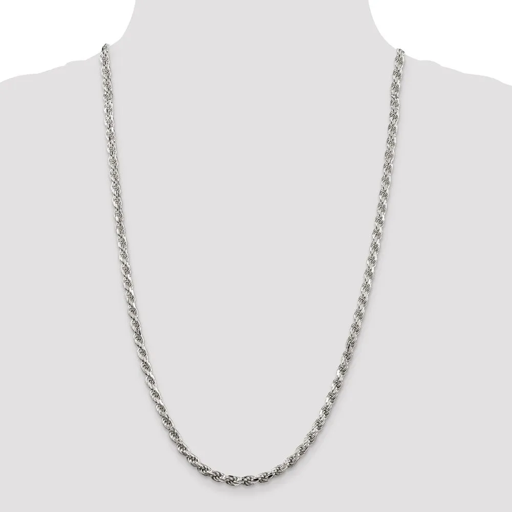 Sterling Silver Rhodium-plated 4.75mm Diamond-cut Rope Chain