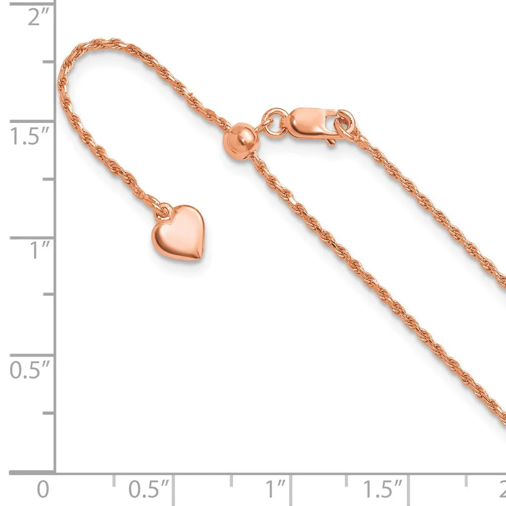 Sterling Silver Rose Gold-plated Adjustable 1.2mm Dimond-cut Rope Chain