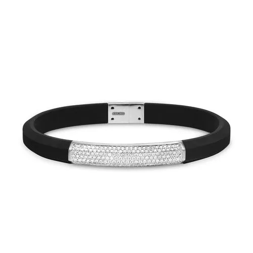 Streamline Black Rubber Bracelet with Sterling Silver and Diamonds, 8mm, Size Medium