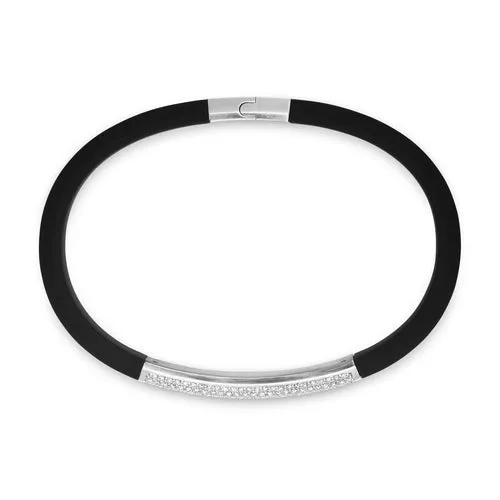 Streamline Black Rubber Bracelet with Sterling Silver and Diamonds, 8mm, Size Medium