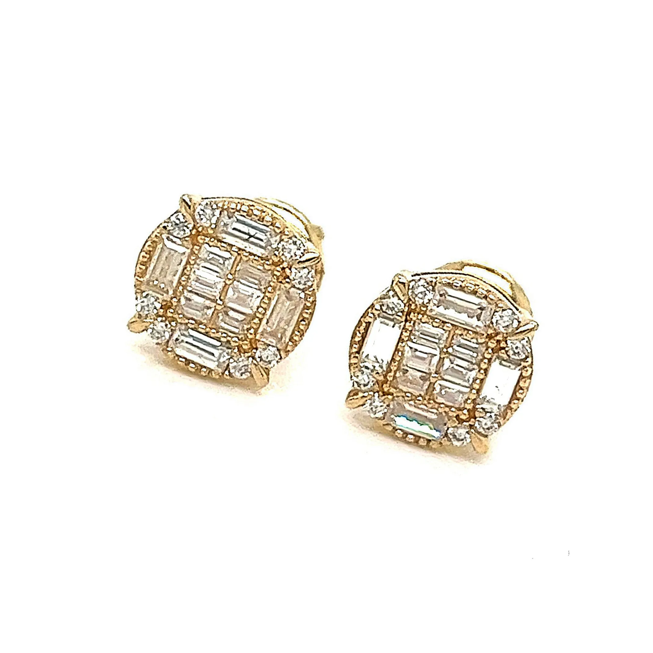 Stunning 10K Gold Baguette and Round 0.59CT Moissanite Earrings - G207113