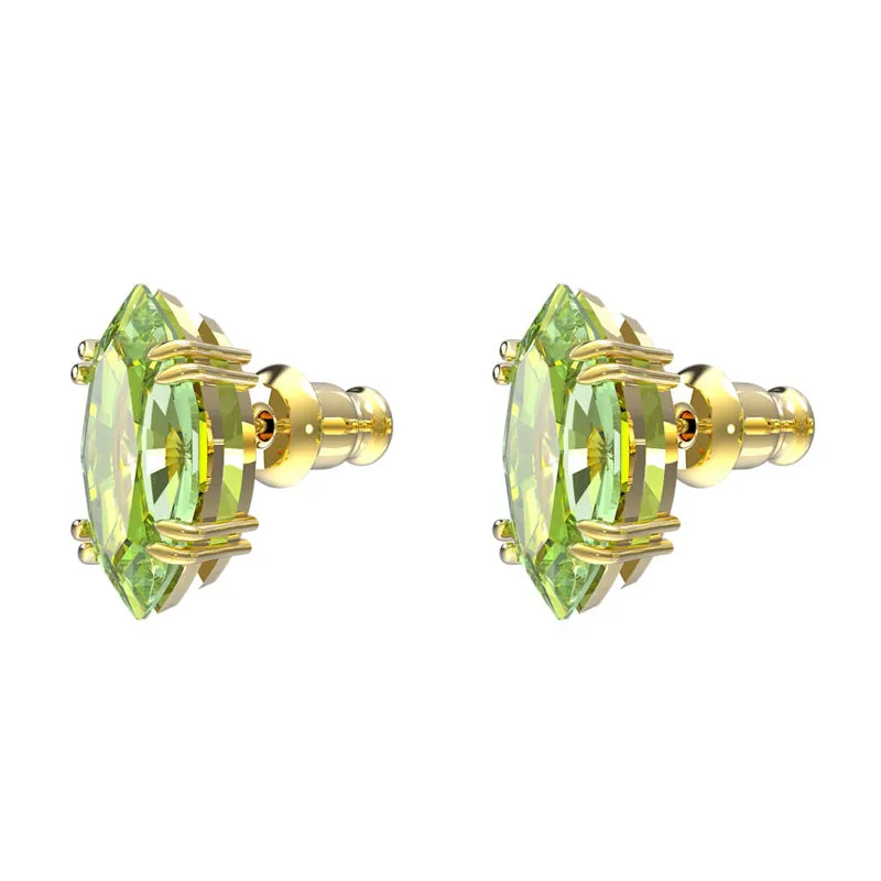Swarovski Gema Gold Tone Plated Green Kite Cut Crystal Stud Earrings