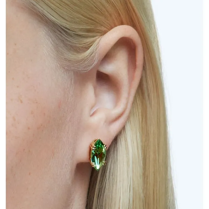 Swarovski Gema Gold Tone Plated Green Kite Cut Crystal Stud Earrings