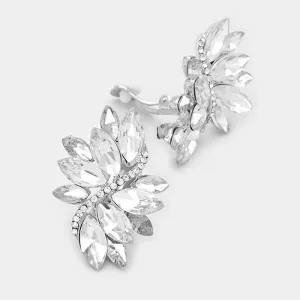 Swirl Clear Marquise Crystal Silver Clip On Earrings