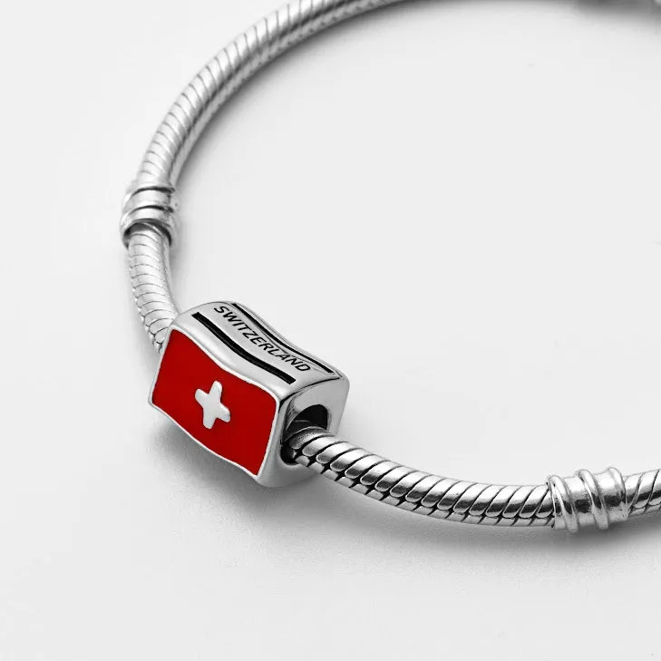 Switzerland Swiss Flag Country Silver Bead Charm