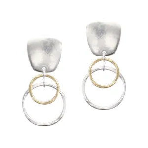 Tapered Square with Double Wire Rings Clip and Post Earring
