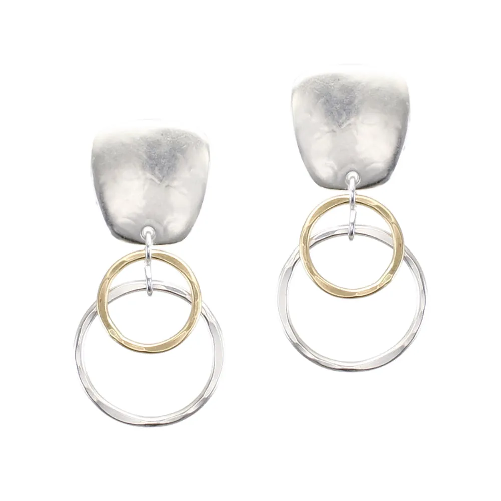 Tapered Square with Double Wire Rings Clip and Post Earring