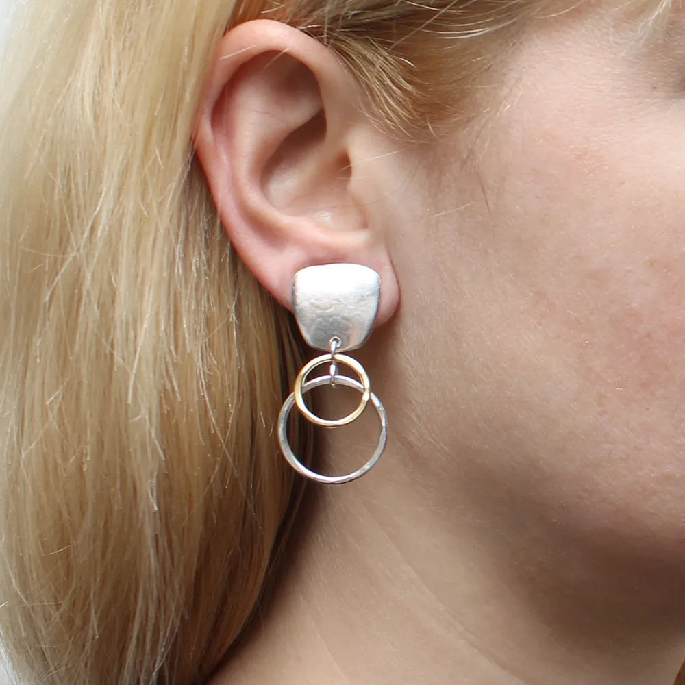 Tapered Square with Double Wire Rings Clip and Post Earring