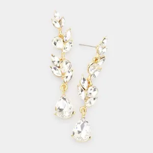 Teardrop Marquise Clear Crystal Dangle Evening Earrings
