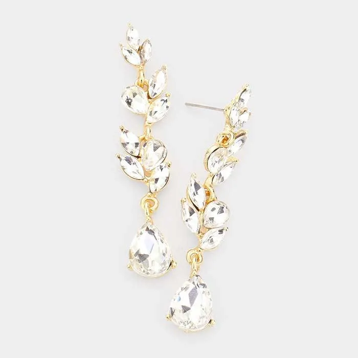 Teardrop Marquise Clear Crystal Dangle Evening Earrings