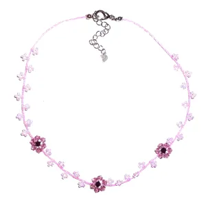 Three Flower Seed Bead Necklace - Lavender