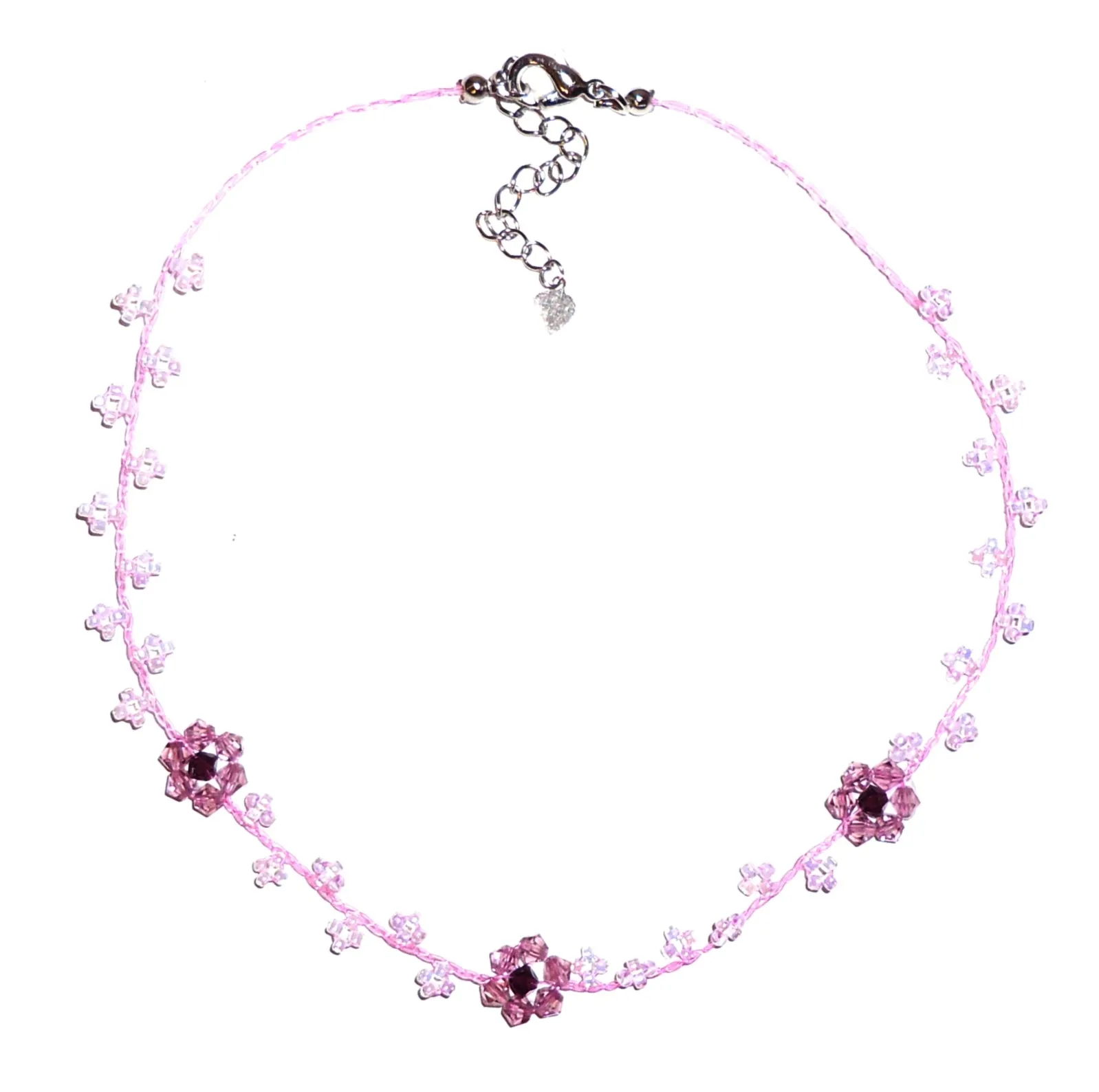 Three Flower Seed Bead Necklace - Lavender