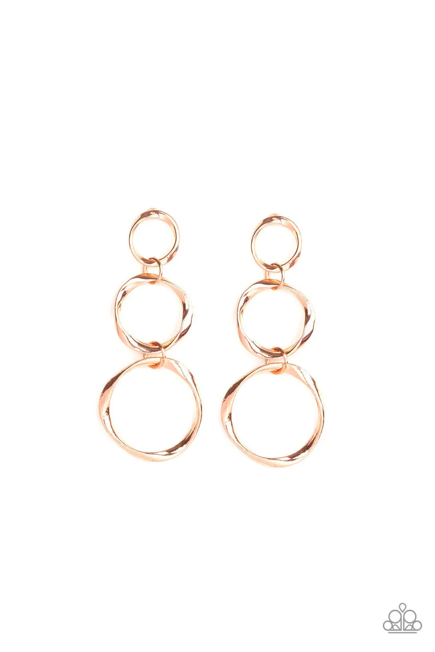 Three Ring Radiance Copper Paparazzi Earrings