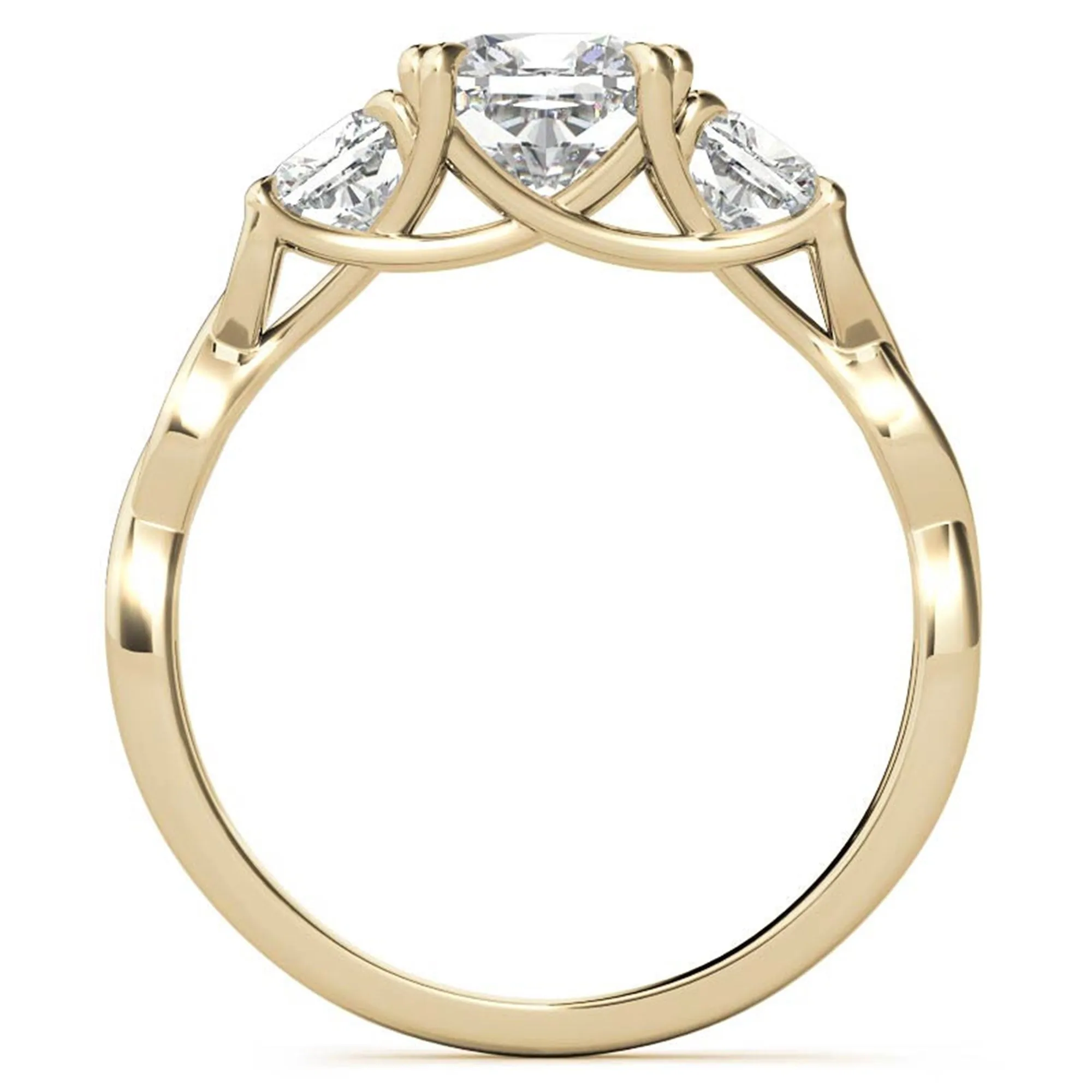 Three-Stone Cushion-Cut Yellow Gold Adjustable Sterling Silver  Engagement Ring For Women