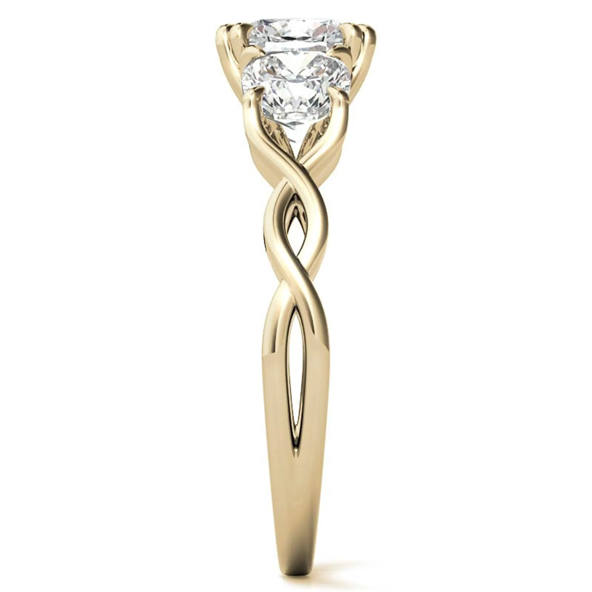 Three-Stone Cushion-Cut Yellow Gold Adjustable Sterling Silver  Engagement Ring For Women