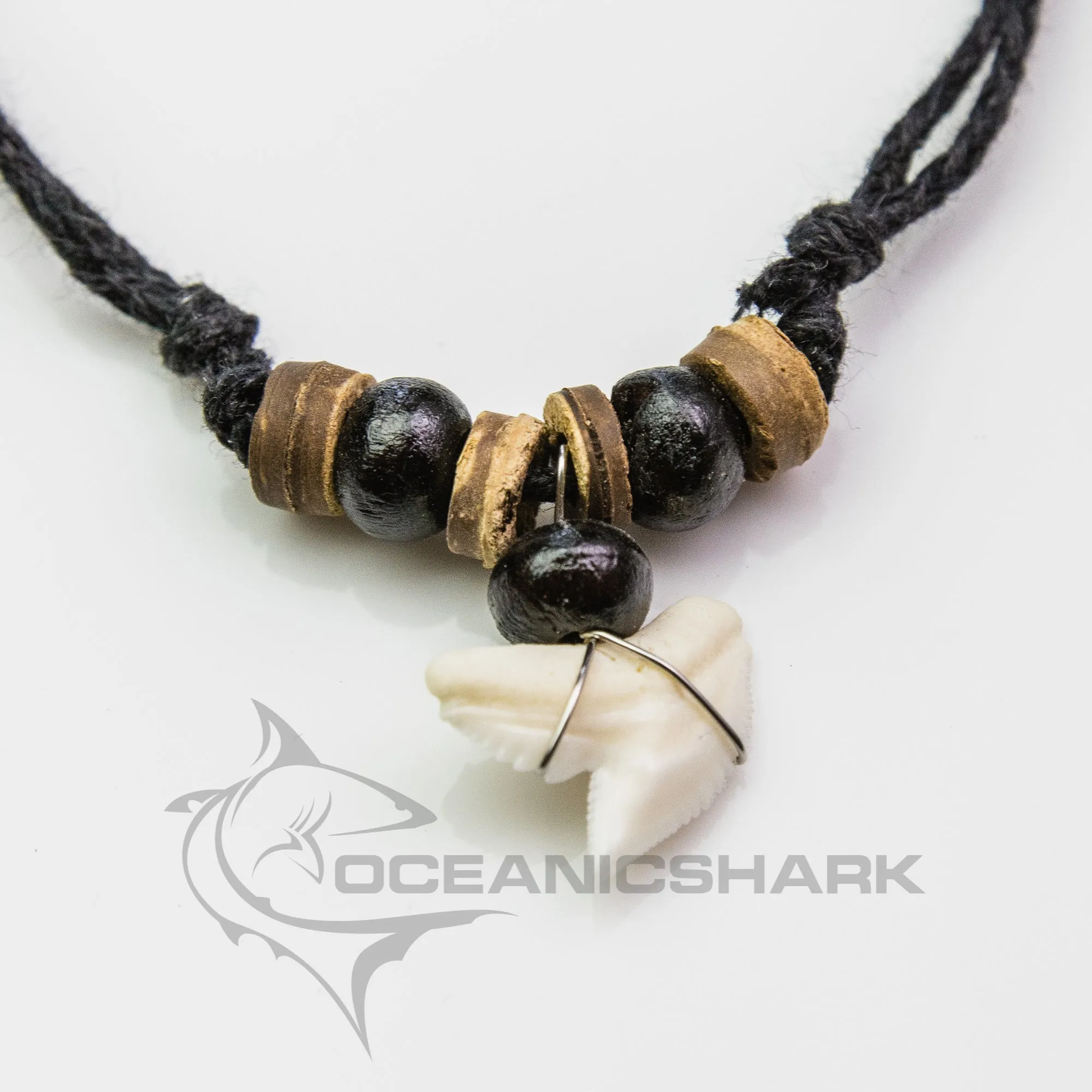 Tiger shark tooth wooden bead necklace c109