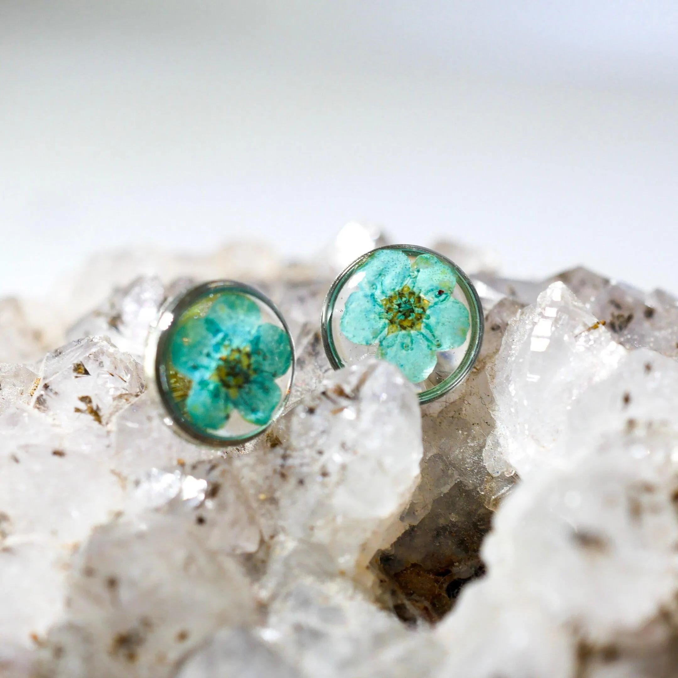 Tiny Blue Pressed Flower Studs