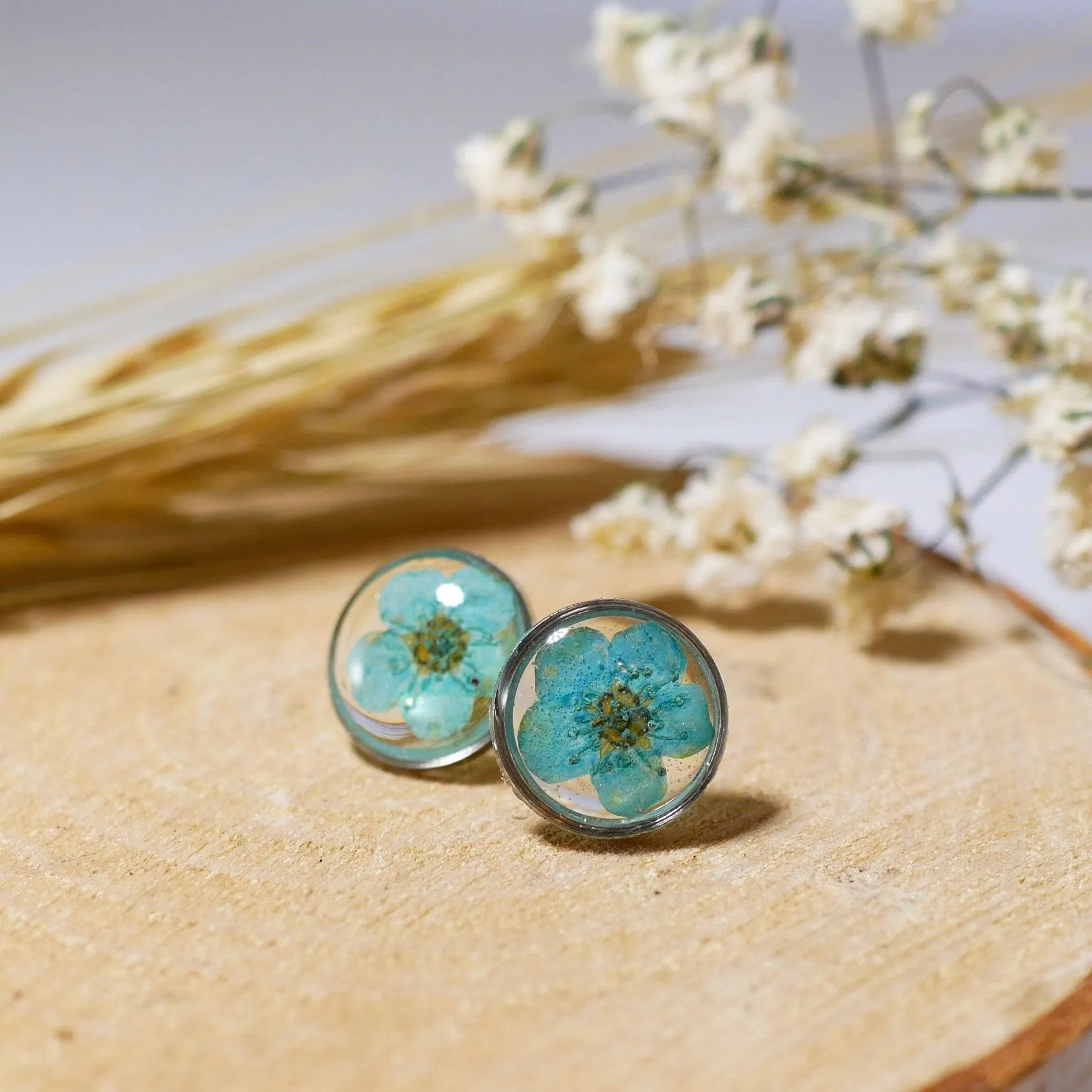 Tiny Blue Pressed Flower Studs