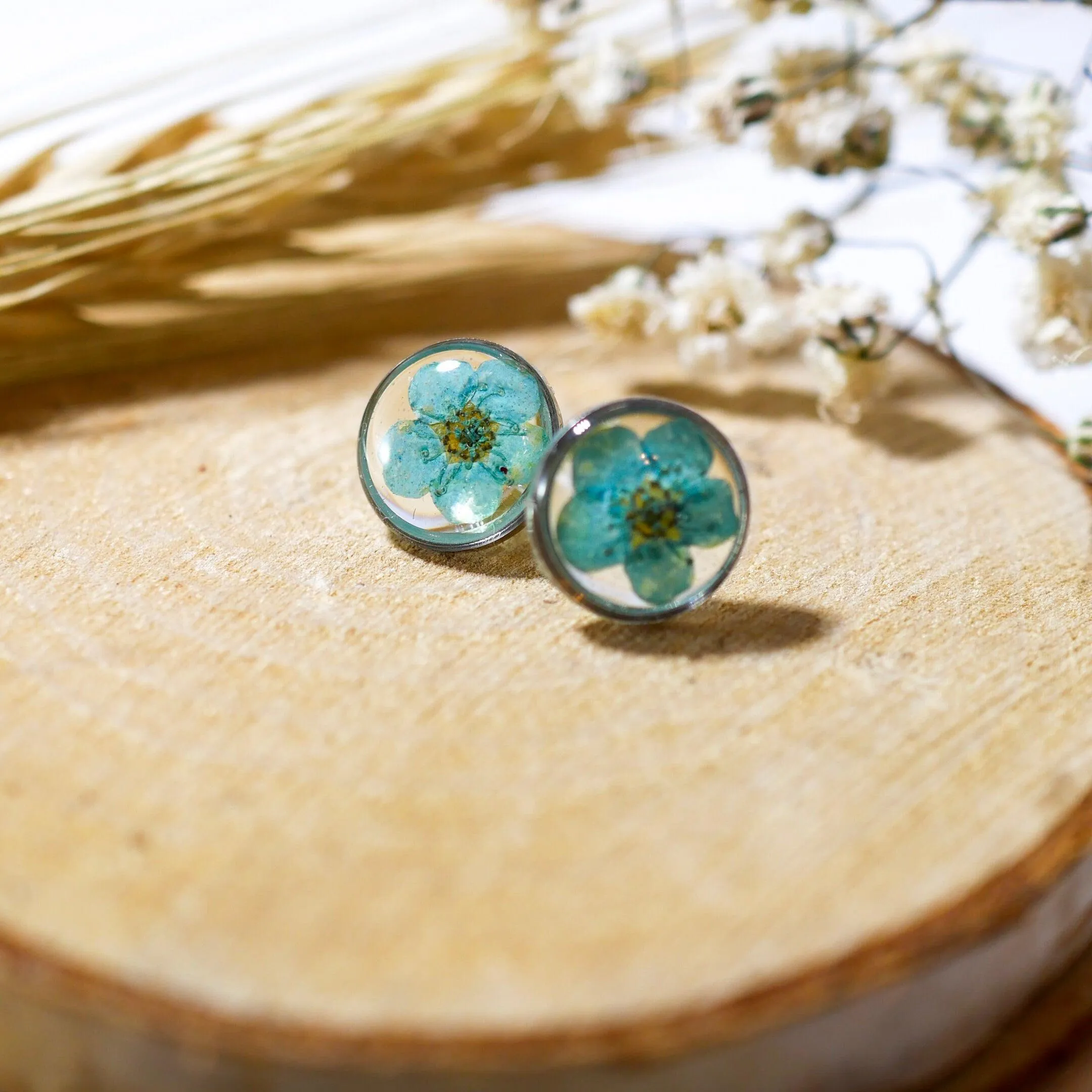 Tiny Blue Pressed Flower Studs
