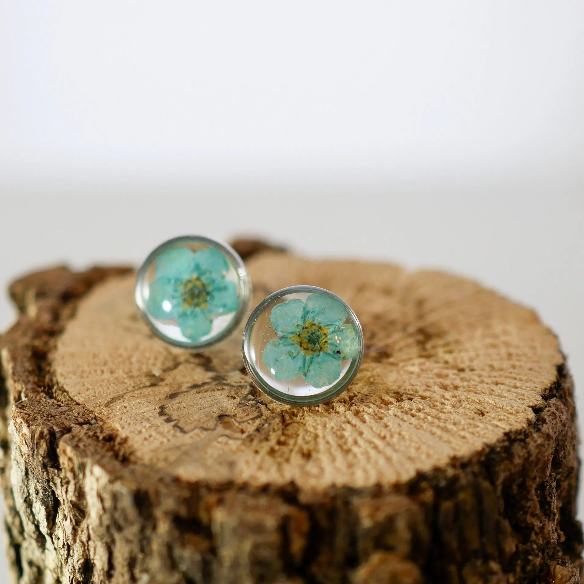 Tiny Blue Pressed Flower Studs