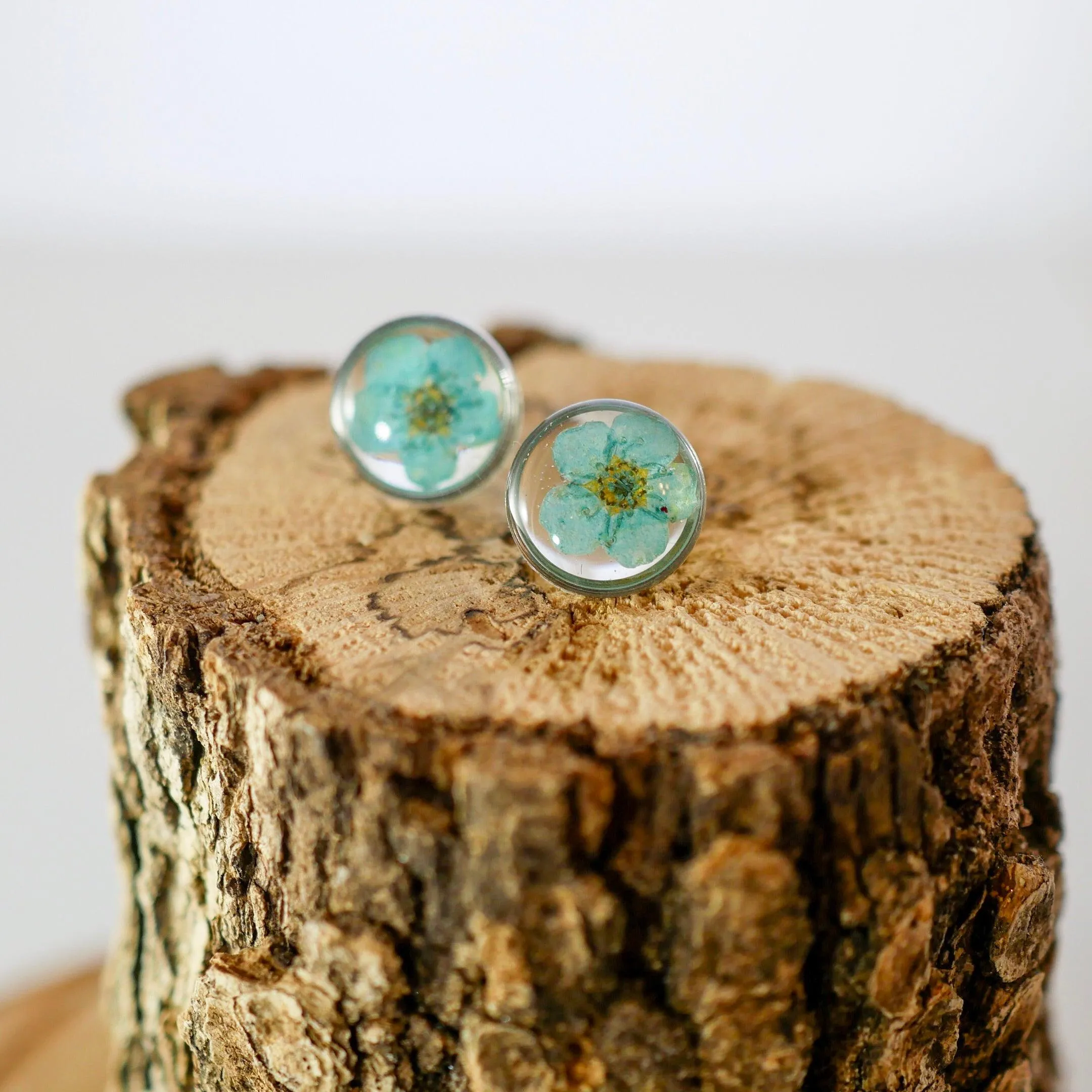Tiny Blue Pressed Flower Studs