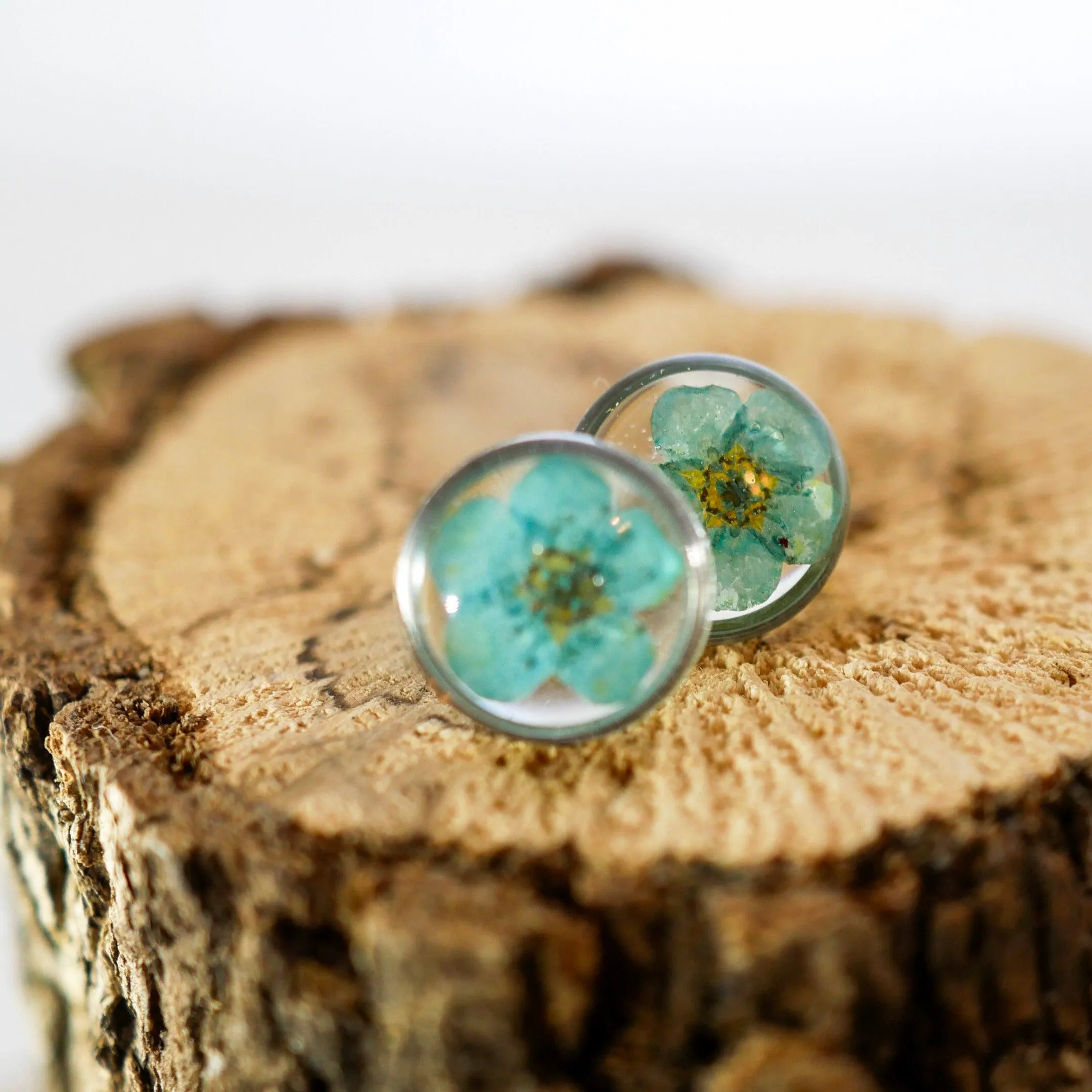 Tiny Blue Pressed Flower Studs