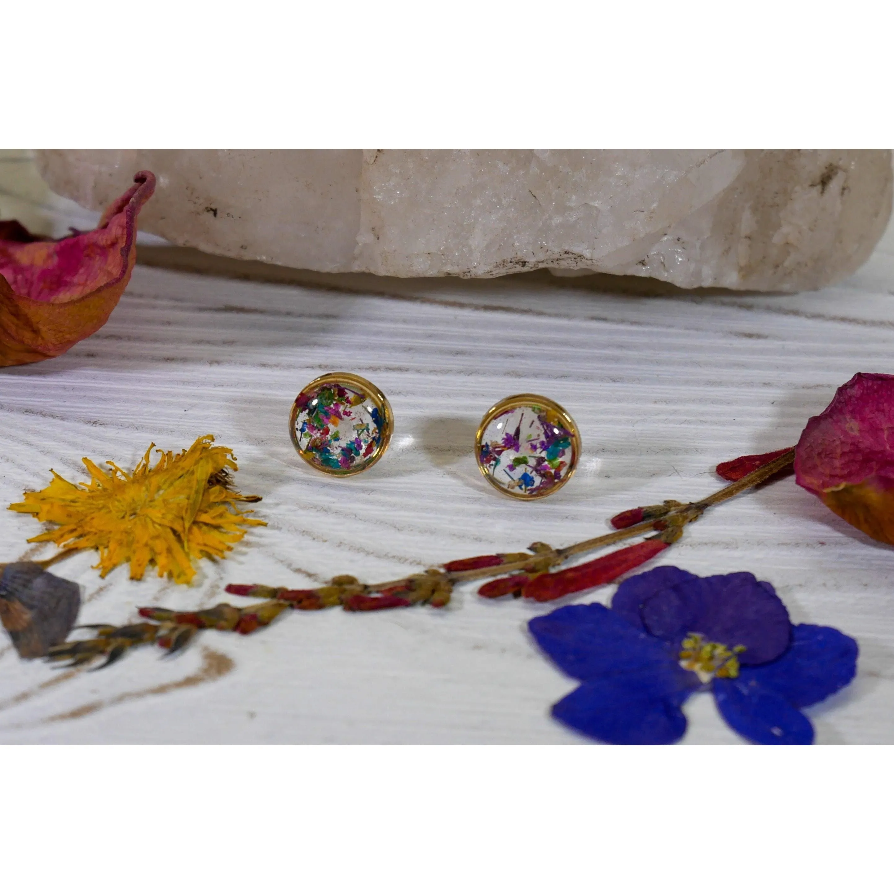 Tiny  Flowerfetti  rainbow stud earrings