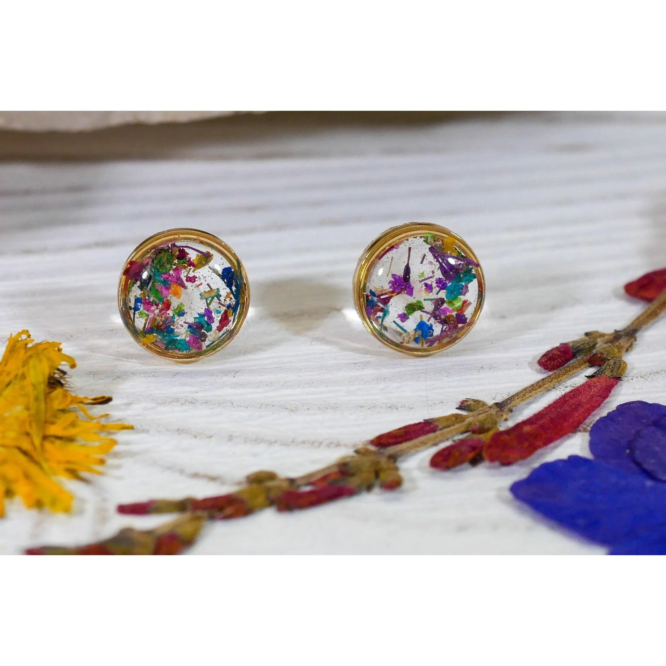 Tiny  Flowerfetti  rainbow stud earrings