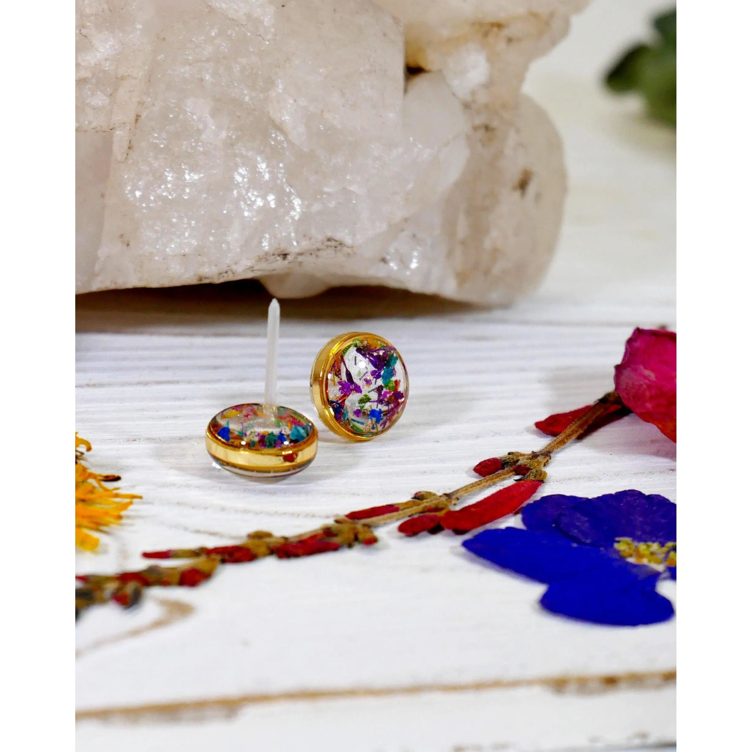 Tiny  Flowerfetti  rainbow stud earrings